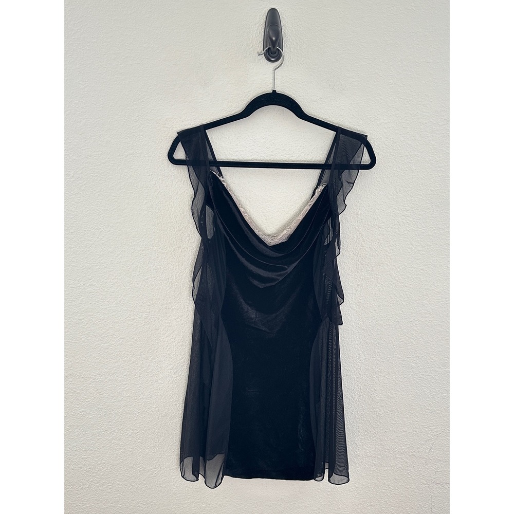 Black Velvet‎ Sheer Mesh Lace Cowl Neck Ruffle Mini Slip Dress Whimsigoth XXL